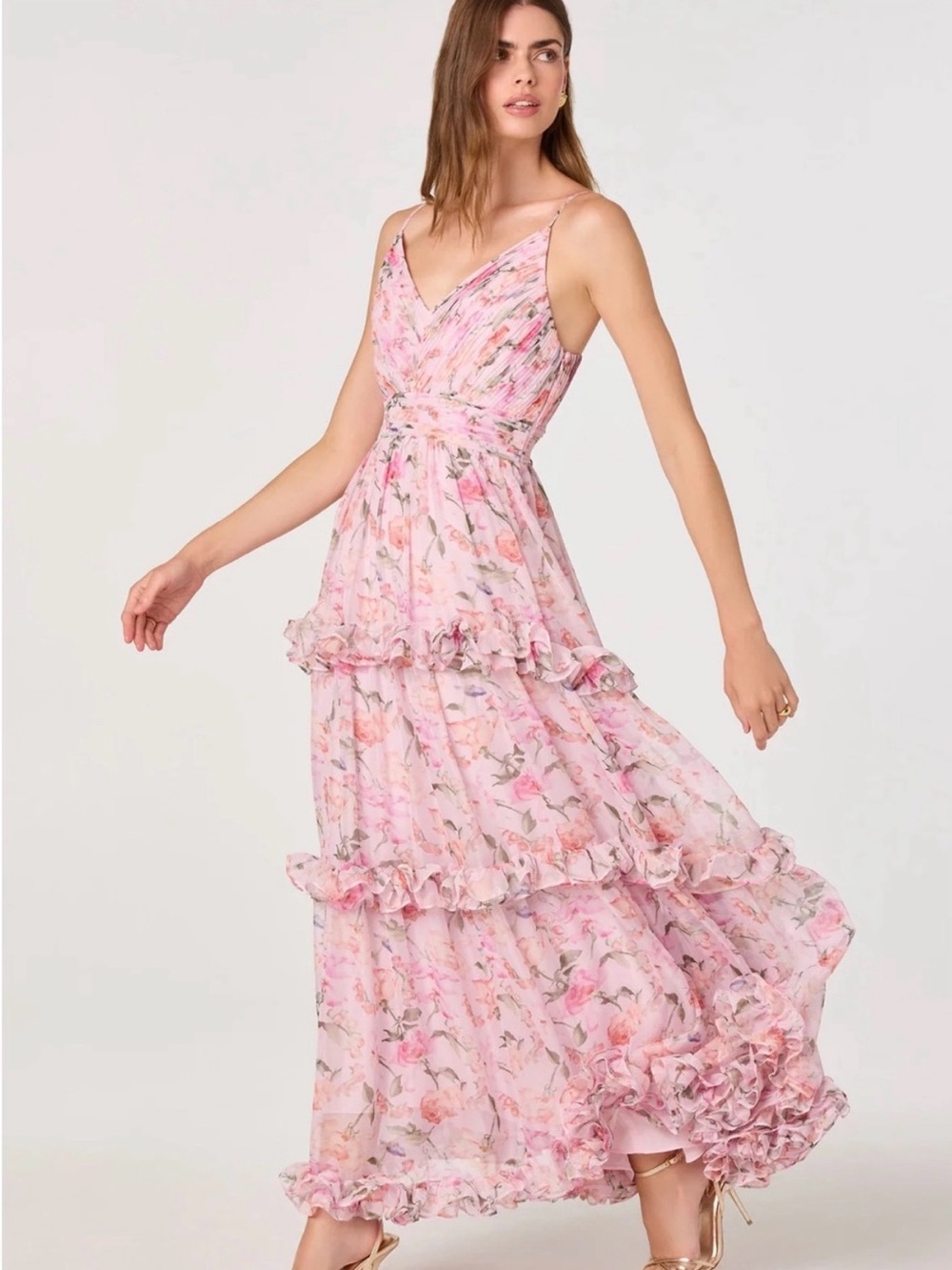 Astr The Label Ayanna Floral Pleated Tiered Maxi Dress